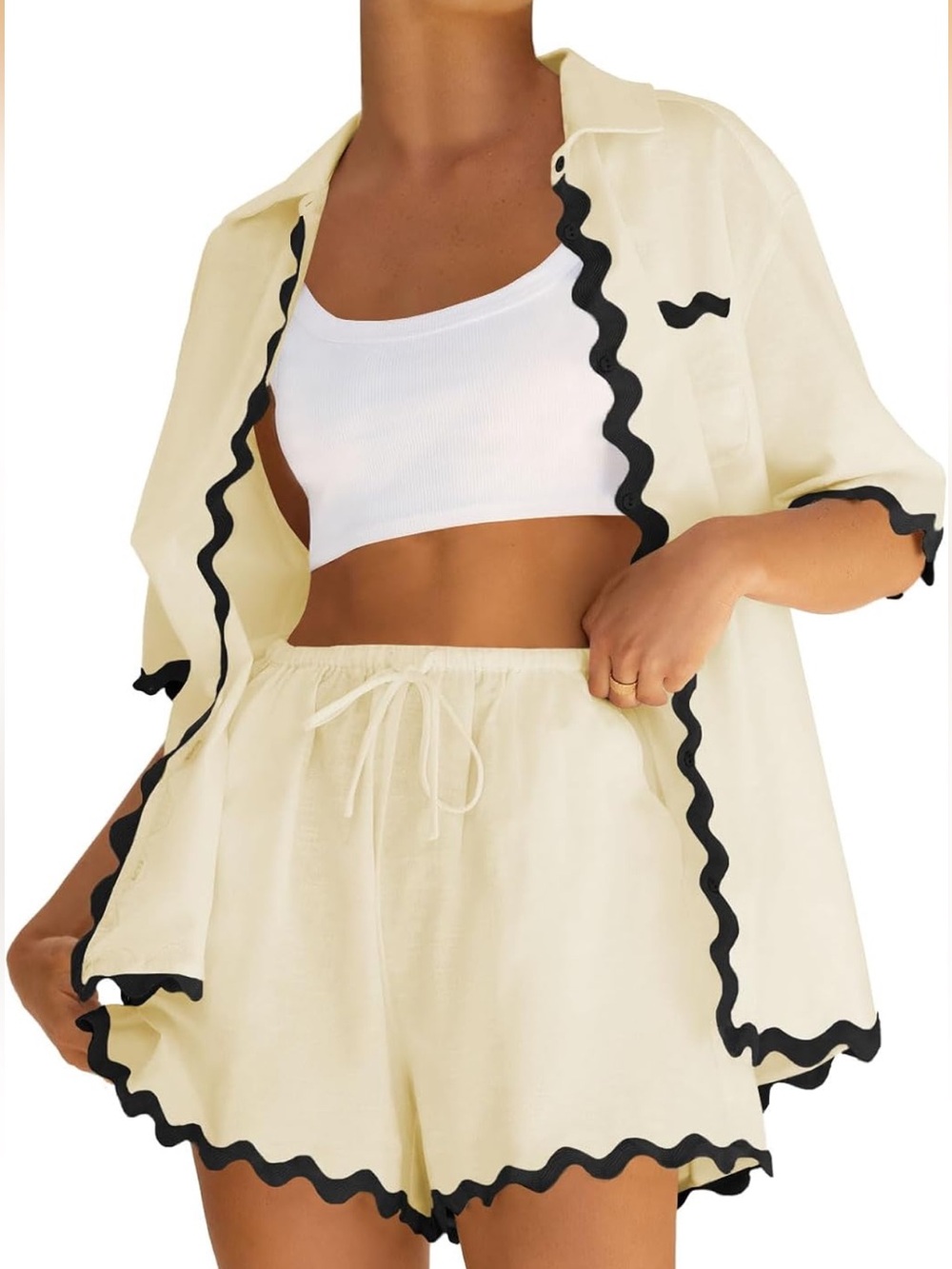 Cream Button Down Short Set - Sz- XL